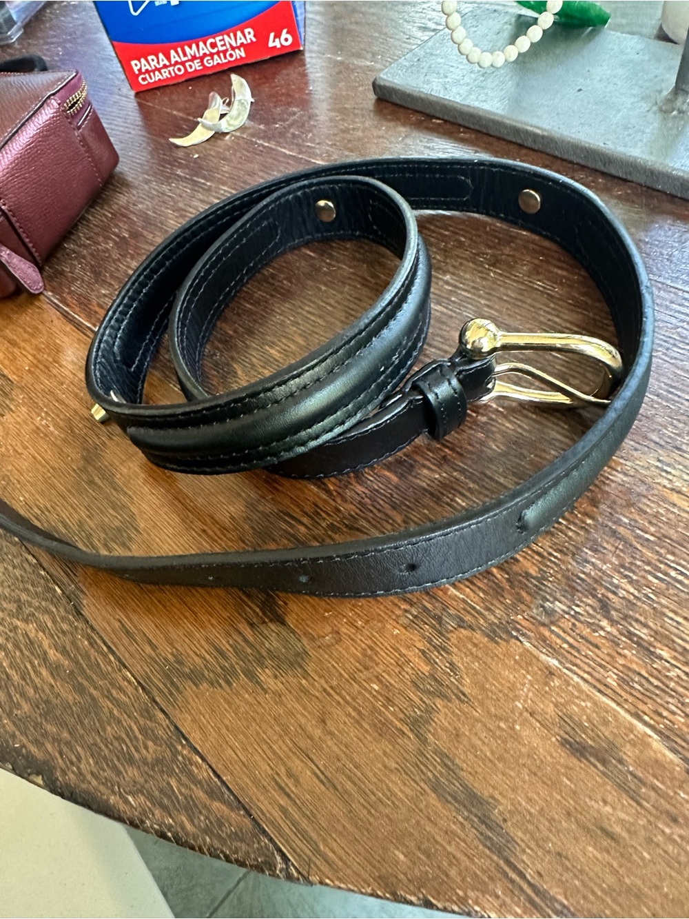 Black Leather woman's Burberry  Belt with Gold Buckle